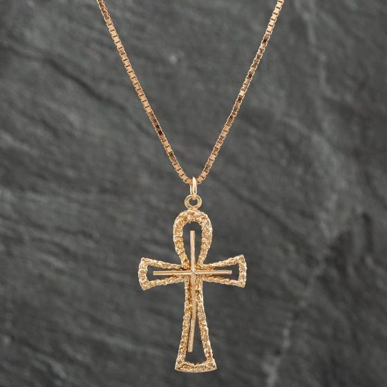 Second Hand 9ct Yellow Gold Cross Pendant & 20 Inch Box Chain 41141287