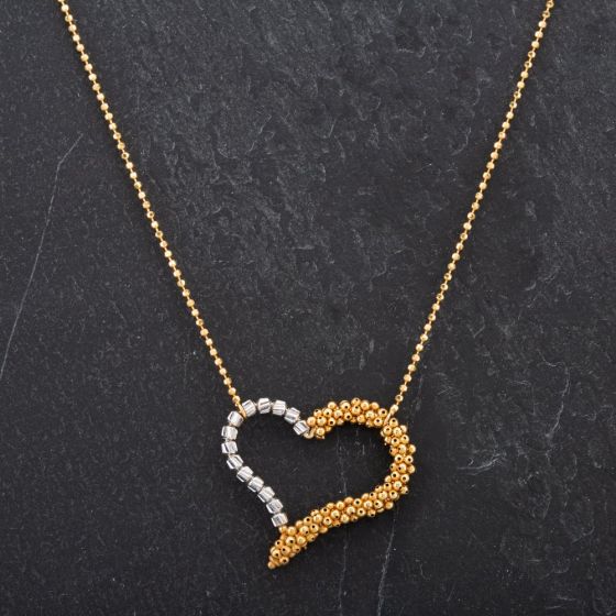 Second Hand 18ct Two Colour Gold 16" Fancy Open Heart Beaded Necklace 4114136