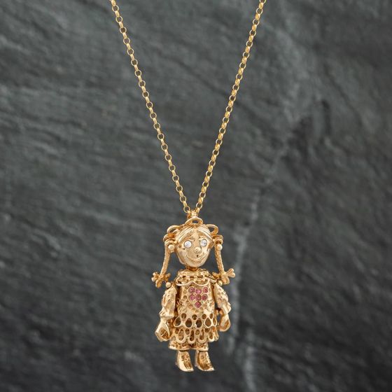 Second Hand 9ct Yellow Gold Cubic Zirconia Large Ragdoll Pendant & 21 Inch Belcher Chain 41141420
