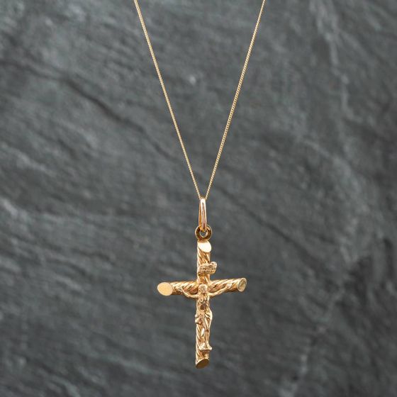 Second Hand 9ct Yellow Gold Crucifix Cross Pendant & 18 Inch Curb Chain 41141530