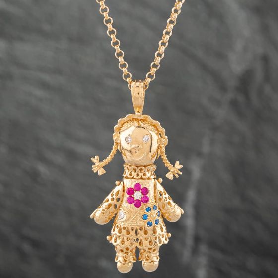 Second Hand 9ct Yellow Gold Ragdoll Pendant & 20 Inch Belcher Chain 41141561