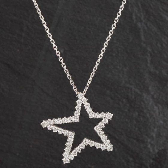 Second Hand 18ct White Gold Diamond Set Star Pendant & 14ct White Gold Chain Bracelet 4114157