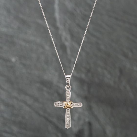 Second Hand 9ct Two Colour Gold Diamond Cross Loose Pendant 41141584