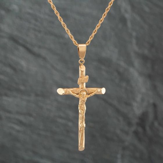 Second Hand 9ct Yellow Gold Crucifix Cross Pendant & 20 Inch Prince Of Wales Chain 41141618