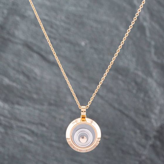 Second Hand 18ct Rose Gold Brilliant Cut Diamond Chopard Happy Spirit Round Pendant & 30 Inch Trace Chain 41141628