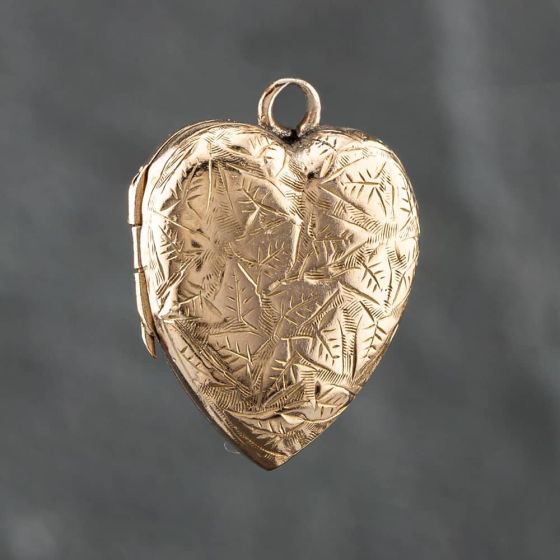 Second Hand Vintage 9ct Yellow Gold Hand Engraved Heart Locket Loose Pendant 41141632