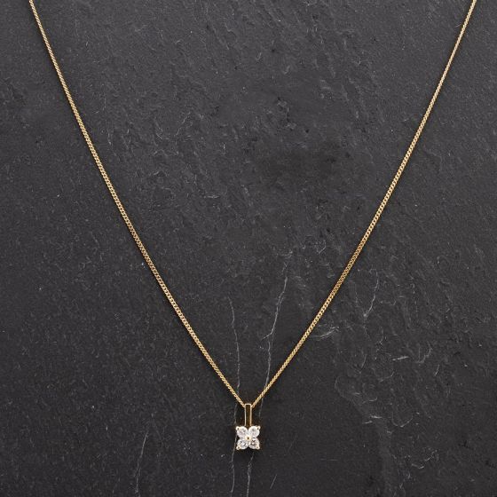 Second Hand 9ct Yellow Gold Brilliant Cut Diamond Four Stone Pendant 4114173