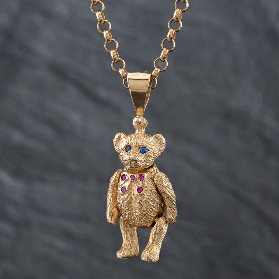 Second Hand 9ct Yellow Gold Cubic Zirconia Solid Teddy Bear Pendant & 21 Inch Belcher Chain 41141751