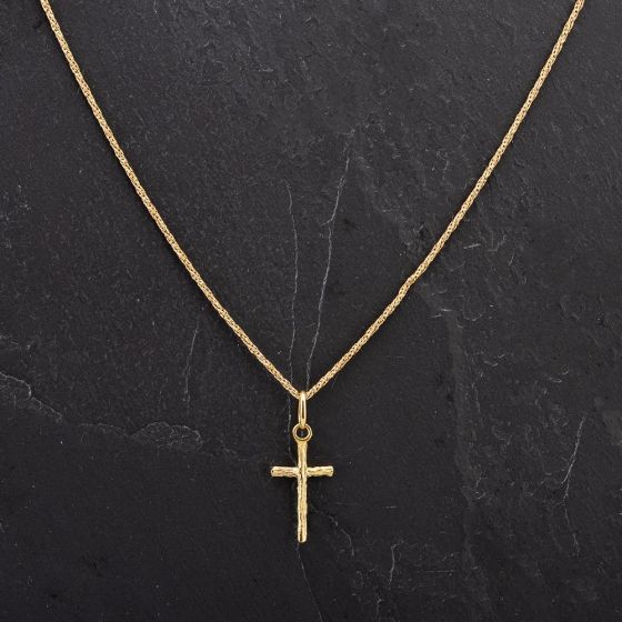 Second Hand 18ct Yellow Gold Bark Engraved Cross Pendant 4114179