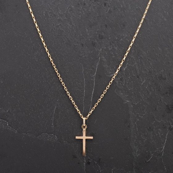 Second Hand 9ct Yellow Gold Plain Square Box Style Cross Pendant 4114180