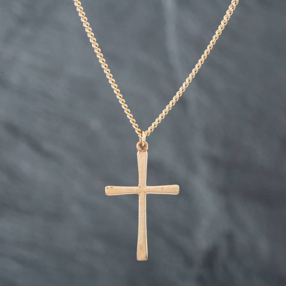 Second Hand 9ct Yellow Gold Plain Cross Pendant & 18 Inch Curb Chain 41141857