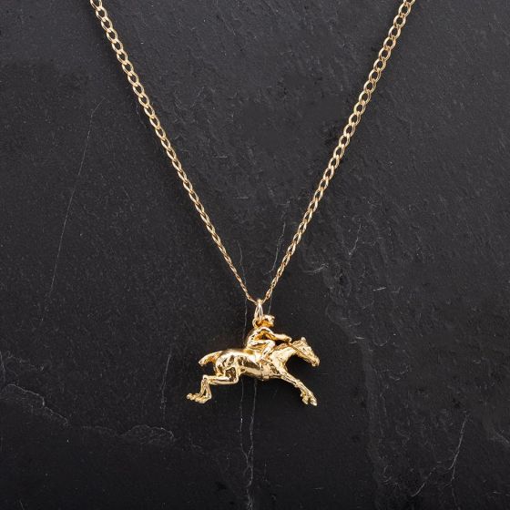 Second Hand 9ct Yellow Gold Jumping Race Horse and Jockey Solid Pendant 4114185