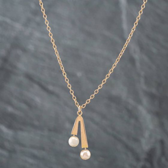 Second Hand 9ct Yellow Gold Cultured Pearl Double Dropper Pendant & 18 Inch Trace Chain 41141862