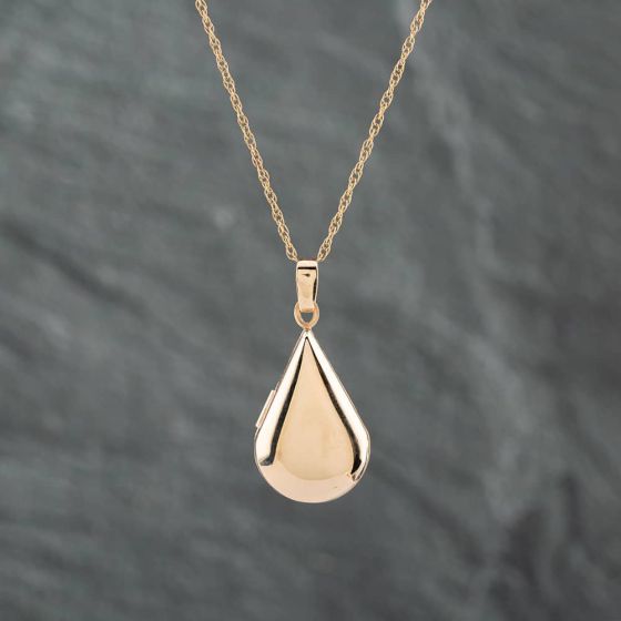 Second Hand 9ct Yellow Gold Plain Teardrop Locket Pendant & 20 Inch Prince Of Wales Chain 41141895