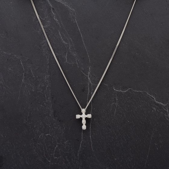 Second Hand 18ct White Gold Brilliant Cut and Baguette Cut Diamond Set Cross 4114189