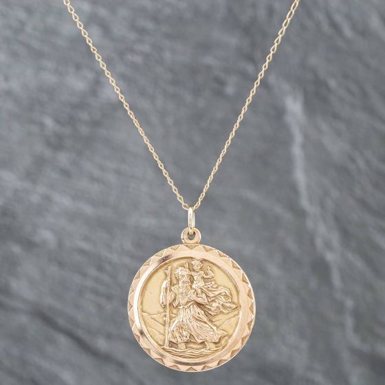Second Hand 9ct Yellow Gold St Christopher Pendant & 16-20 Inch Curb Chain 41141920