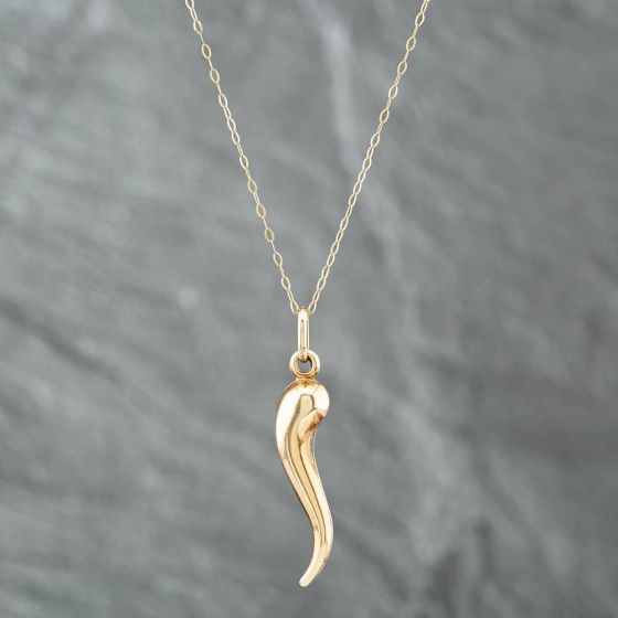 Second Hand 9ct Yellow Gold Horn Of Plenty Pendant & 16 Inch Trace Chain 41142000