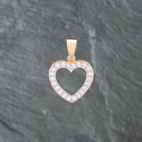 Second Hand 9ct Yellow Gold Cubic Zirconia Open Heart Gemstone Loose Pendant 41142055