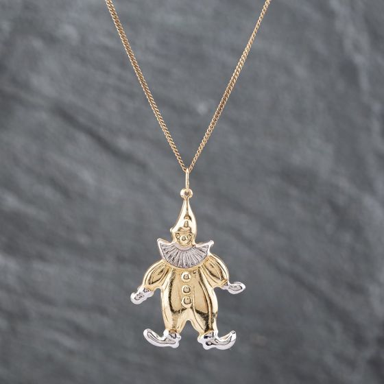 Second Hand Two Colour Gold Clown Pendant & 16 Inch Curb Chain 41142080