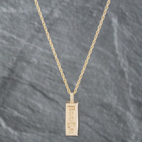 Second Hand 9ct Yellow Gold Ingot Pendant & 20 Inch Prince Of Wales Chain 41142095