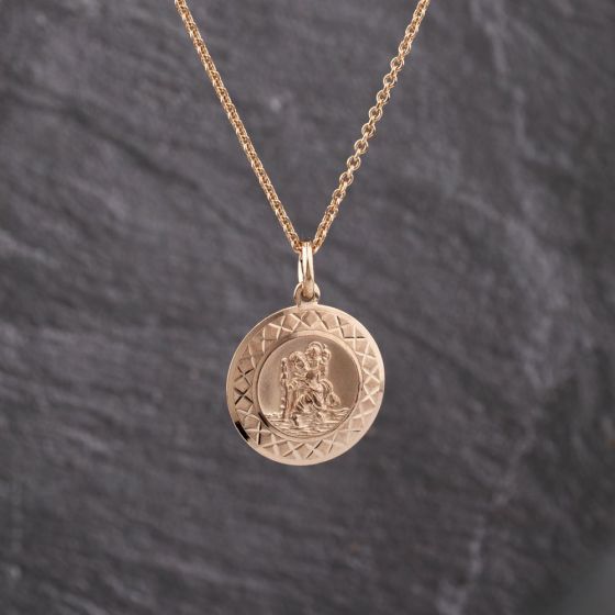 Second Hand 9ct Rose Gold St Christopher Pendant & 18 Inch Trace Chain 41142143