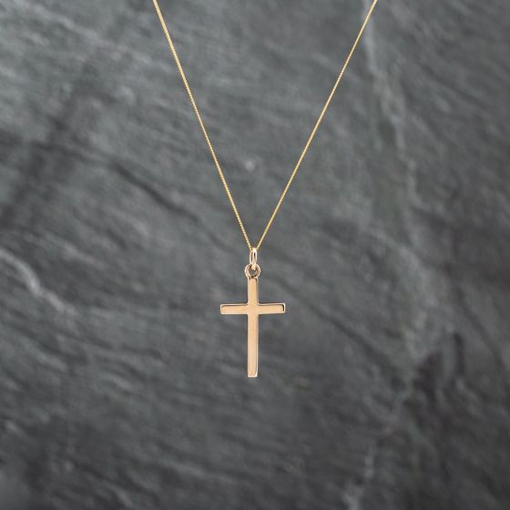 Second Hand 9ct Yellow Gold Plain Cross Pendant & 18 Inch Curb Chain 41142160