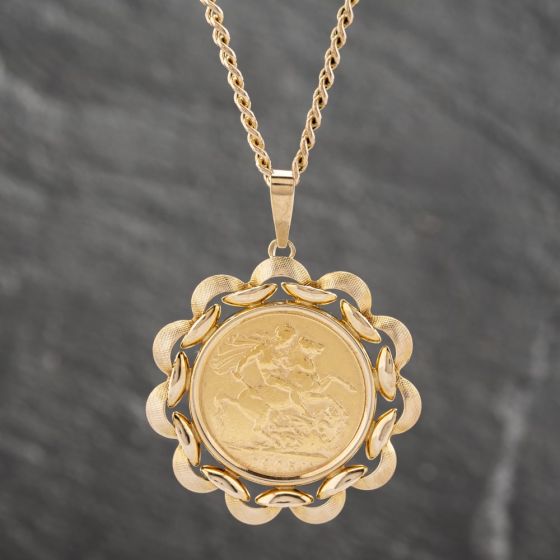 Second Hand 9ct Yellow Gold 1905 Full Sovereign Pendant & 19 Inch Curb Chain 41142167