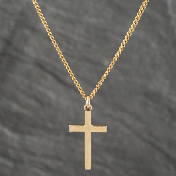 Second Hand 9ct Yellow Gold Plain Cross Pendant & 15 Inch Curb Chain 41142219