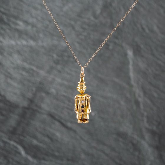Second Hand 9ct Yellow Gold Cubic Zirconia Clown Pendant & 17 Inch Trace Chain 41142265