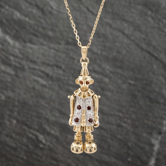 Second Hand 9ct Yellow Gold Multi Stone Clown Pendant & 18 Inch Trace Chain 41142299