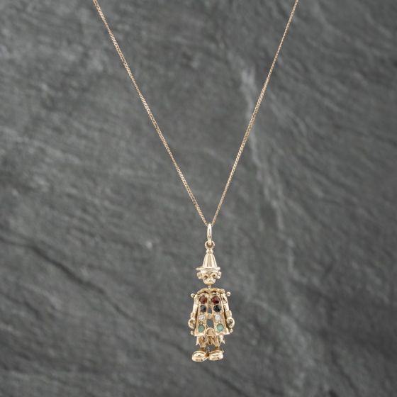Second Hand 9ct Yellow Gold Multi Stone Small Clown Pendant & Chain 41142302