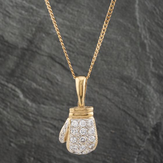 Second Hand 9ct Yellow Gold Cubic Zirconia Large Boxing Glove Pendant & 20 Inch Curb Chain 41142306