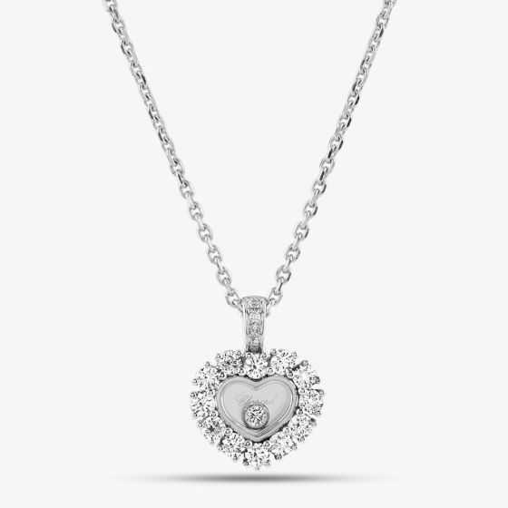 Second Hand 18ct White Gold 0.64ct Brilliant Cut Diamond Chopard Heart Pendant & 16 Inch Trace Chain 41142391