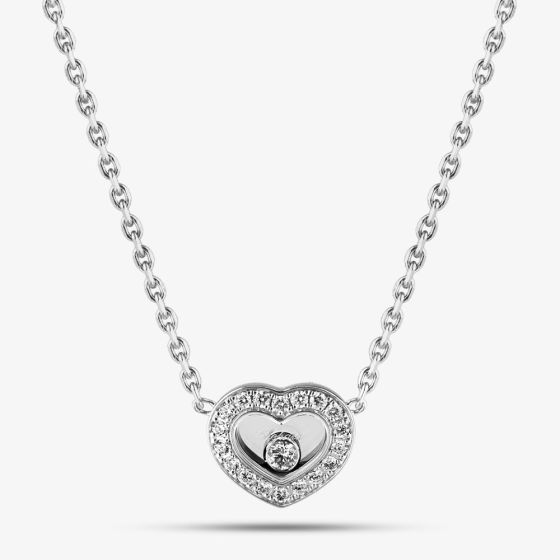 Second Hand 18ct White Gold 0.17ct Brilliant Cut Diamond Chopard Heart Pendant & 17 Inch Trace Chain 41142392