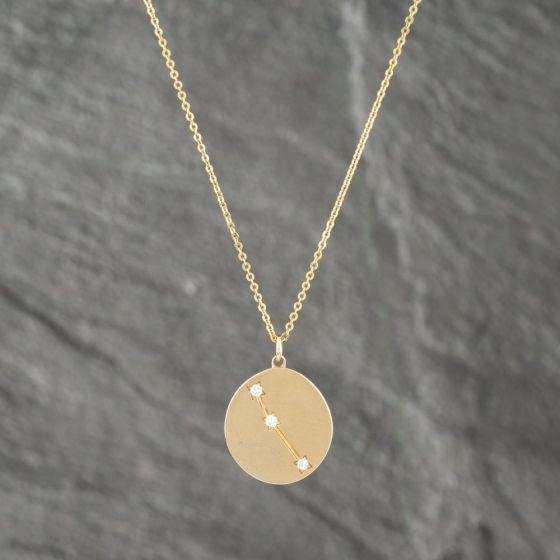 Second Hand 14ct Yellow Gold 0.07ct Brilliant Cut Diamond Aries Round Pendant & 16 Inch Trace Chain 41142395