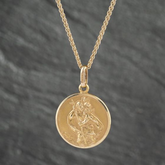 Second Hand 9ct Yellow Gold St Christopher Pendant & 18 Inch Foxtail Chain 41142500