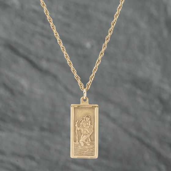 Second Hand 9ct Yellow Gold Oblong St Christopher Pendant & 16-18 Inch Prince Of Wales Chain 41142519