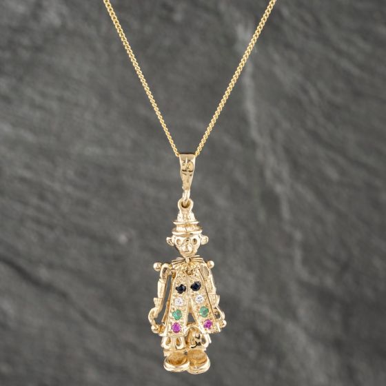 Second Hand 9ct Yellow Gold Clown Pendant & 18 Inch Curb Chain 41142547