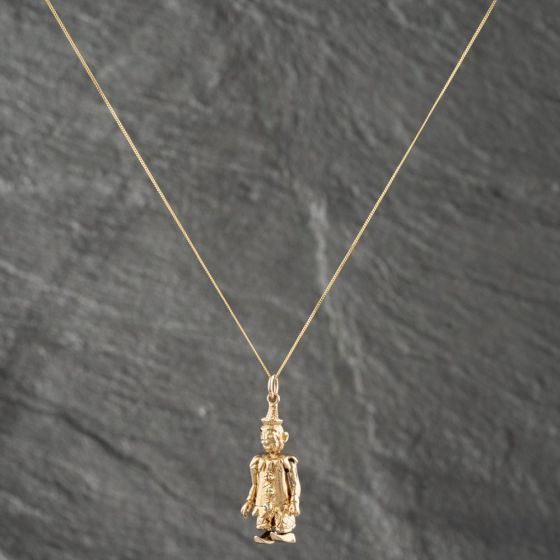 Second Hand 9ct Yellow Gold Clown Pendant & 18 Inch Box Chain 41142550