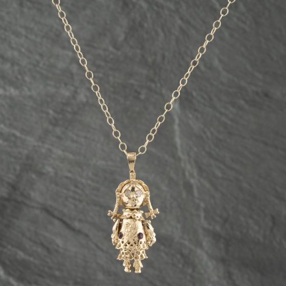 Second Hand 9ct Yellow Gold Ragdoll Pendant & 24 Inch Trace Chain 41142553