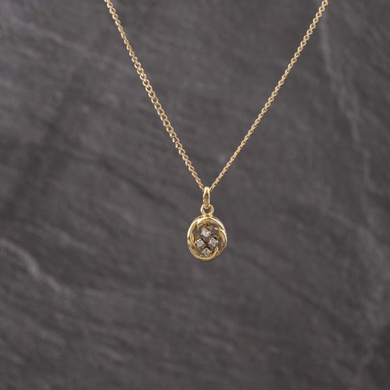 Second Hand 9ct Yellow Gold 0.08ct Diamond Four Stone Gemstone Pendant & 20 Inch Curb Chain 41142558