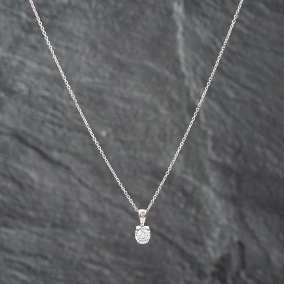 Second Hand 9ct White Gold 0.25ct Brilliant Cut Diamond Single Stone Pendant & 18 Inch Trace Chain 41142627