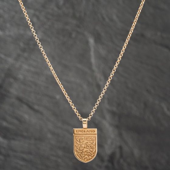 Second Hand 9ct Yellow Gold England Three Lions Football Pendant & 19 Inch Belcher Chain 41142641