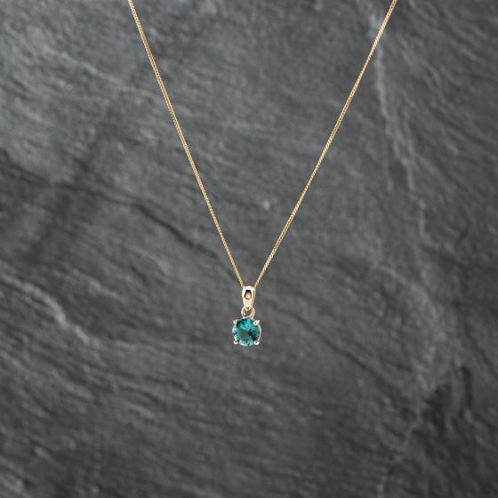 Second Hand 9ct Yellow Gold Glass Round Pendant & 18 Inch Curb Chain 41142666