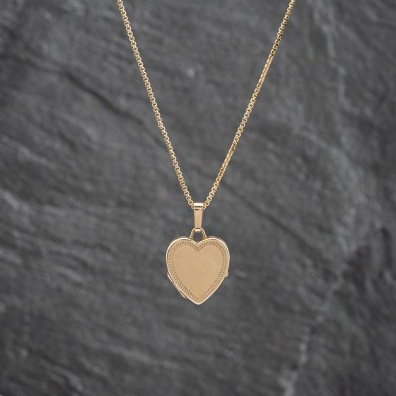 Second Hand 9ct Yellow Gold Heart Locket Pendant & 20 Inch Trace Chain 41142669