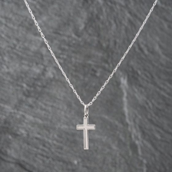 Second Hand 9ct White Gold Cross Pendant & 16 Inch Bar Chain 41142672