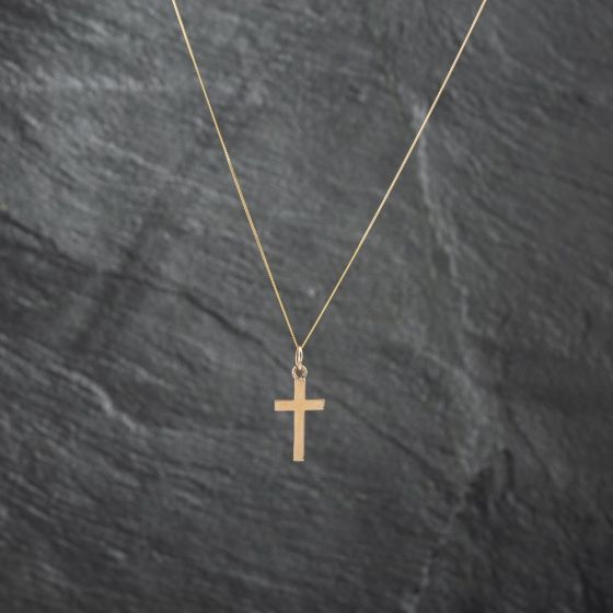 Second Hand 9ct Yellow Gold Plain Cross Pendant & 18 Inch Curb Chain 41142719