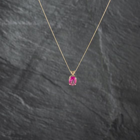 Second Hand Yellow Gold Pink Colour Treated Topaz Pendant & 18 Inch Curb Chain 41142731