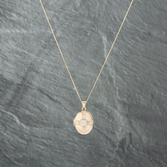 Second Hand 9ct Two Colour Gold Oval Pattern Best Friend Locket Pendant & 18 Inch Curb Chain 41142759