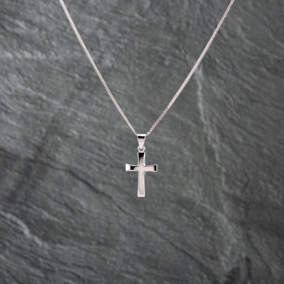 Second Hand 9ct White Gold Cross Pendant & 16 Inch Foxtail Chain 41142778